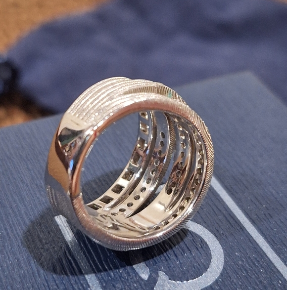 Judith Ripka 5 Band Highway Ring ✨ Sterling Silver CZ Wide Crossover Ring Sz 6 - Picture 9 of 11